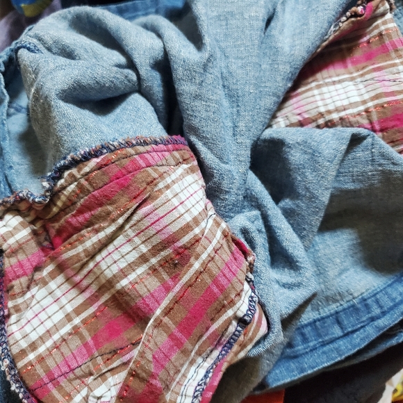 VTG Smith's American Sz M Peasant Tunic Blue Boho Hippie Blouse Denim Silk Jeans - Picture 8 of 8